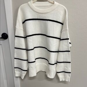 White and Black Striped Sweater